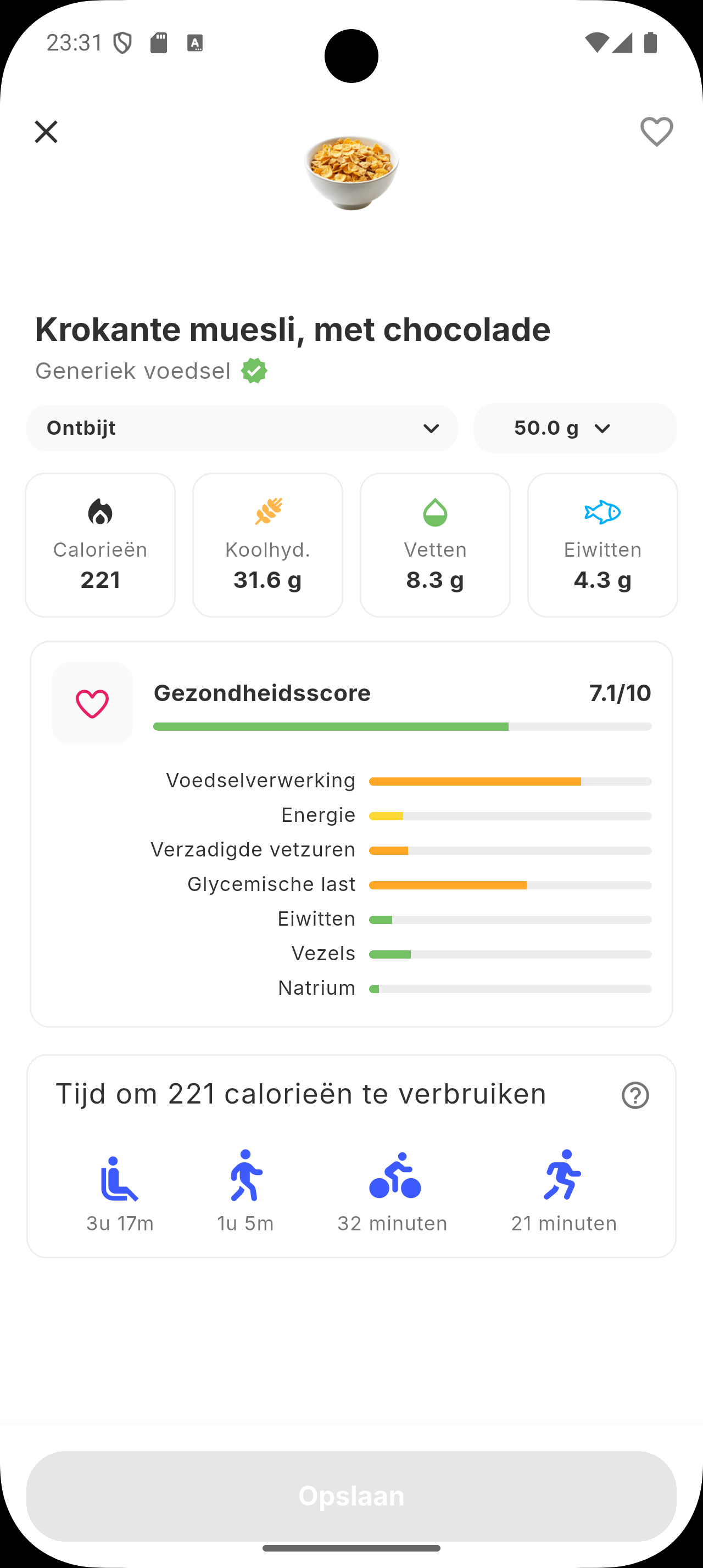 Siqo-app met de gezondheidsscore van een voedingsmiddel
