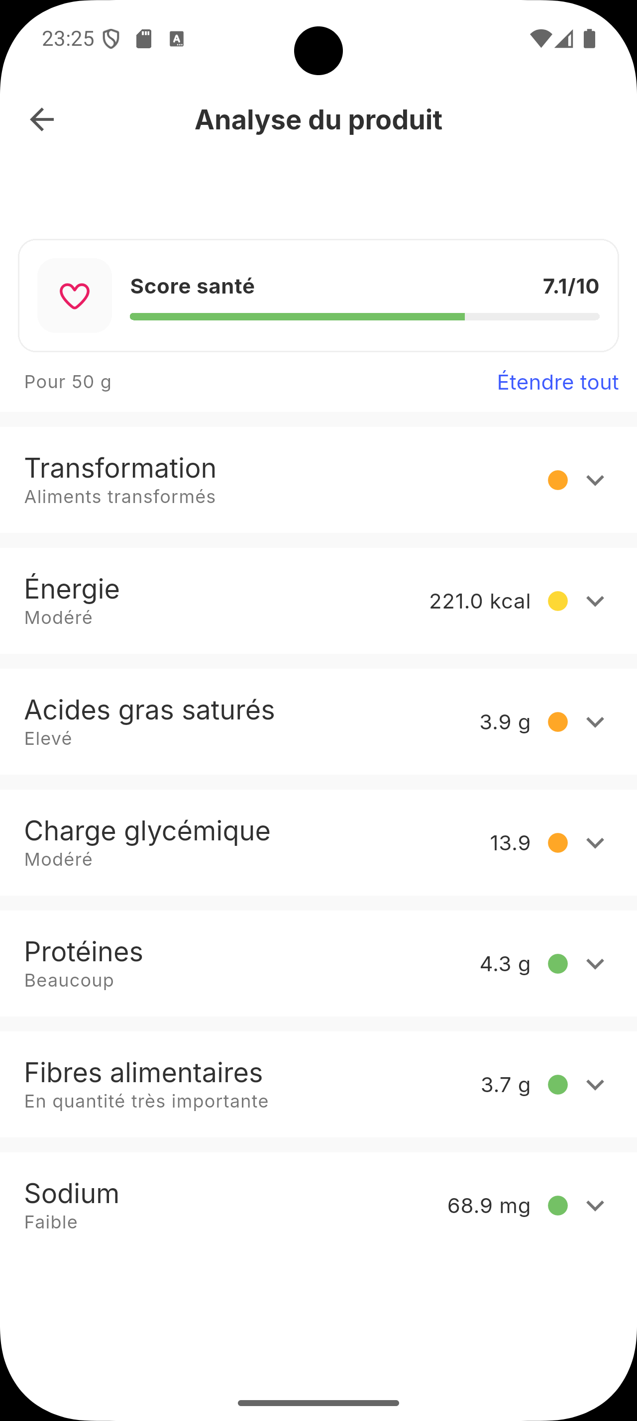 Score santé affiché dans une entrée du journal
