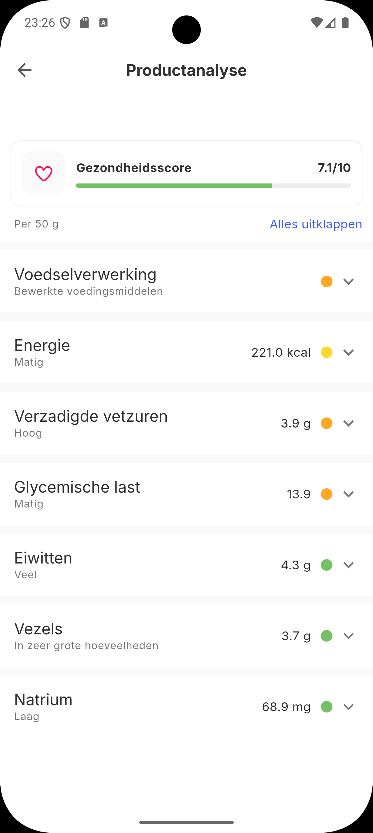 Gezondheidsscore getoond in een dagboekitem