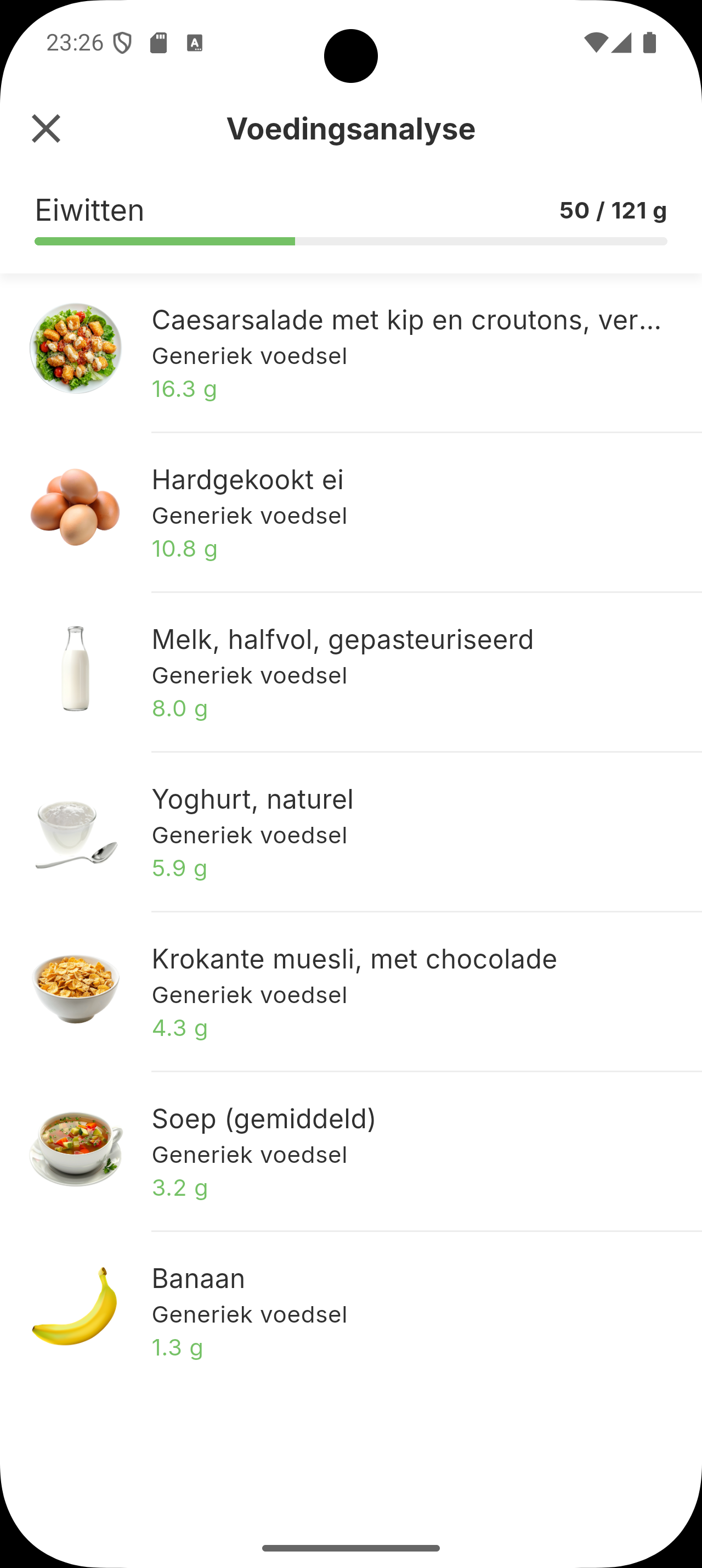 Lijst van gelogde maaltijden en porties in het Siqo-dagboek